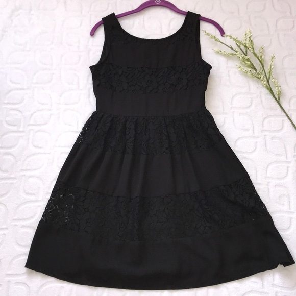 YA LOS ANGELES Black Lace Stripe Dress Small - Picture 2 of 8